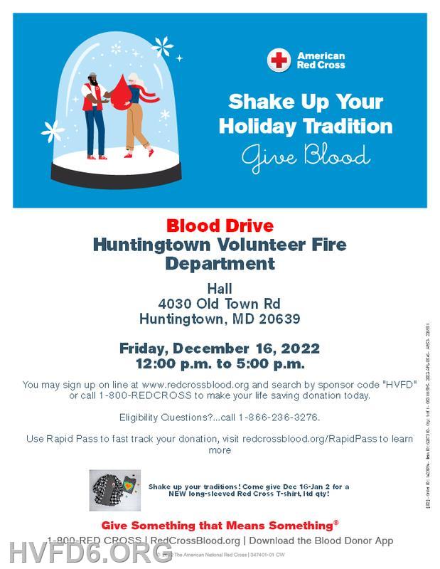 Justerbar burst jeg er glad American Red Cross Blood Drive - December 16 - Huntingtown Volunteer Fire  Department